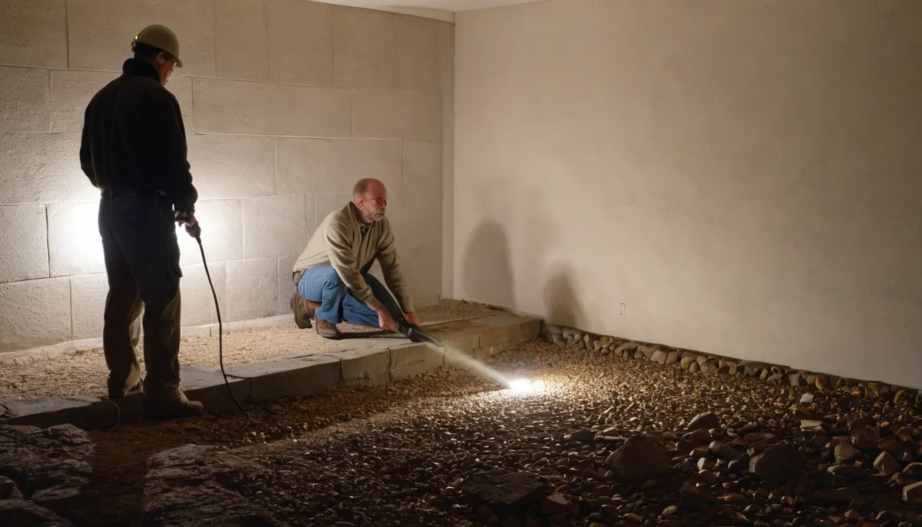 Provider inspecting a stone foundation in a basement near Springfield